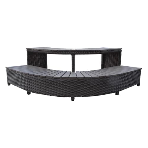 Image of Canadian Spa CO. Corner Hot Tub Steps for Square Spas and Hot Tubs, Surround Furniture Collection, Hot Tub Steps Made of Plastic in Wood Look, Non-Slip and Weatherproof
