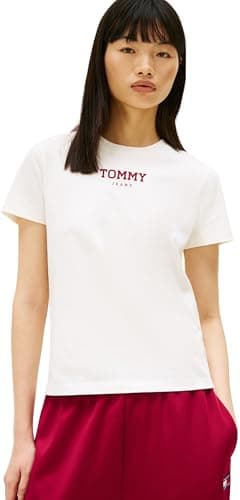 Image of Tommy Jeans Women's Tjw Reg Essential Logo 2 Tee Ext Dw0Dw21842 S/S T-Shirt, White (Ecru), L