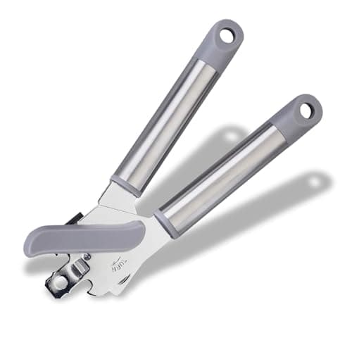 Image of Fackelmann MODE Can Opener, Stainless Steel Handle, Food Safe Handheld Manual Tin Opener, Multifunctional with Bottle Cap Opener, Comfortable Handle, Sharp Cutting Blades, 21cm, Grey & Silver