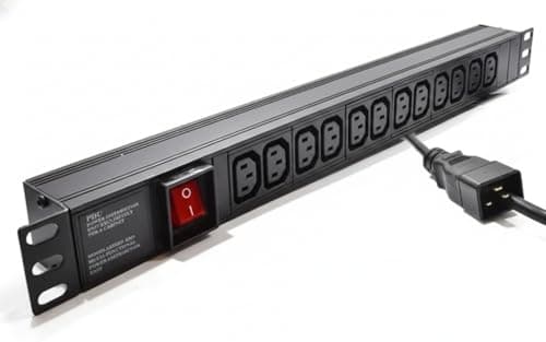Image of Dynamode 1U 12 Way IEC C13 Rack Mount PDU 19Inch – 10A Horizontal Power Distribution Unit with IEC C20 Input, Multi Plug Switched, 1.8m Cable for Server Rack & Data Cabinet