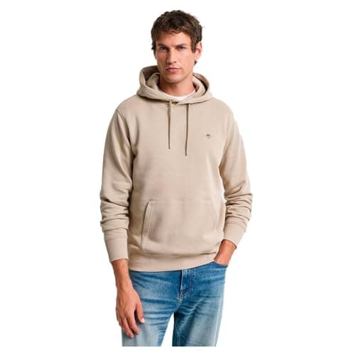 Image of GANT Men's Reg Shield Hoodie Hooded Sweatshirt, Dry Sand, XXL