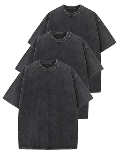 Image of Wyeysyt Oversized Tshirts for Women Vintage Washed Baggy Tees Cotton Short Sleeves Acid Shirts Unisex Tops, Black+black+black, 3XL