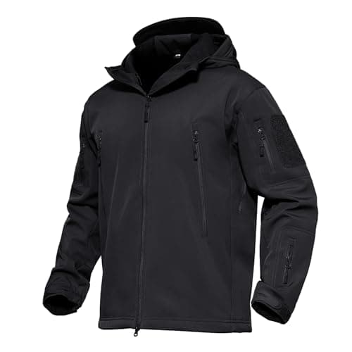 Image of KEFITEVD Men's Tactical Softshell Jacket Fleece Lining Hunting Jackets Windbreaker Coat Black(Size: New M (Tag L))