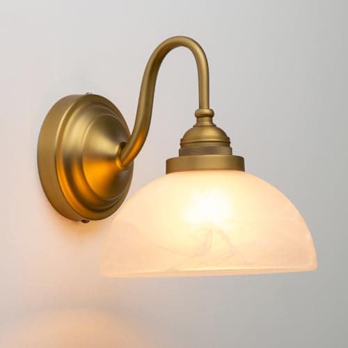 Image of JIMUBEAM 1-Light Vintage Wall Light with Milk White Glass Shade,Indoor Gooseneck Wall Mounted Lamp for Vanity Bathroom Bedroom Living Room Over Kitchen Sink