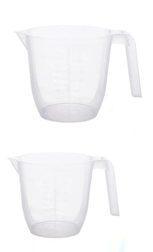 Image of Other ® Set of 2 Plastic Wham 1L Mixing Measuring Jugs, Sturdy and Hardwearing, Easily Storable and Stackable, Measuring Scale embosed Markings on The Side in ml and Ounces, BPA Free (1L Twin Pack)