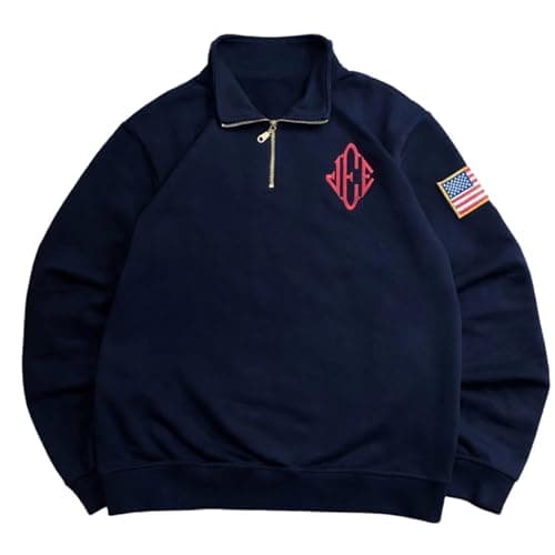Image of BIBOKAOke Men's Sweatshirt with Half-Zip – Comfortable Long-Sleeve Jacket with American Patch | Oversized Half-Zip Sweatshirt for Autumn and Casual Wear, S