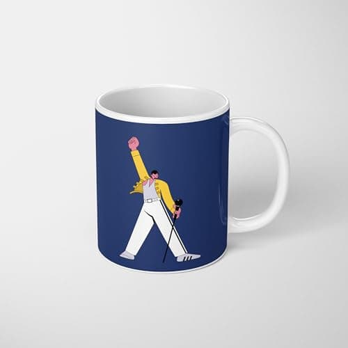 Image of Freddie Mercury Mug Cartoon Style Music Legend Inspired Coffee Cup Novelty Tea Mug 11oz Gift Mug with Optional Matching Coaster or Magic Heat Changing
