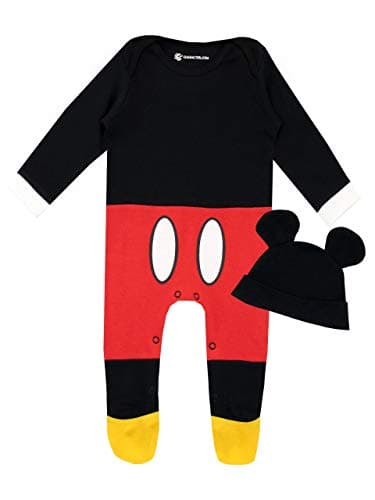 Image of Disney Baby Boys Mickey Mouse Sleepsuit and Hat Set Red Age 0 to 3 Months