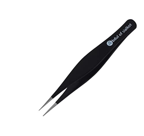 Image of Abdul of Sialkot Pointed Tweezers ,Needle Nose Tip, Sharp Precision Ingrown Hair, Surgical Pointed for Blackheads & Splinters/Best Tweezers for Eyebrows (Reg black)