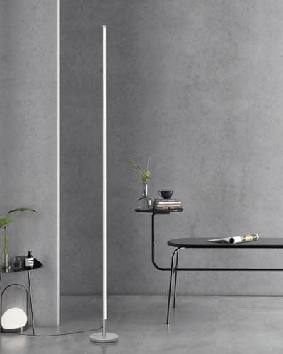 Image of TACAHE Minimalist Corner Floor Lamp - 2700K-6500K Dimmable LED Night Light - Modern Standing Mood Lamp with Remote Control for Living Room, Bedroom - 57" 12W - Silver