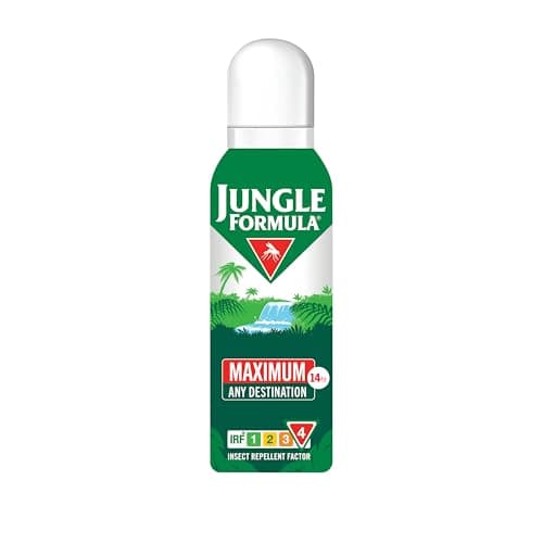 Image of Jungle Formula Maximum Strength Insect Repellent Aerosol Spray (125ml - 50% DEET) - Up to 9 Hour Protection Against Mosquitoes, Ticks & Biting Insects - Mosquito Repellent for Travel & Domestic Use