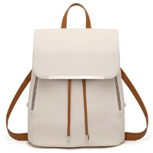 Image of Miss Lulu Backpack Womens Fashion Backpacks Beige&Brown Backpack Ladies PU Leather Waterproof Daypack Medium School Work Travel