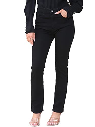 Image of BRAND KRUZE Womens Jeans High Waisted Straight Leg Slim Fit Denim Pants KZL106 Jeans Black 20