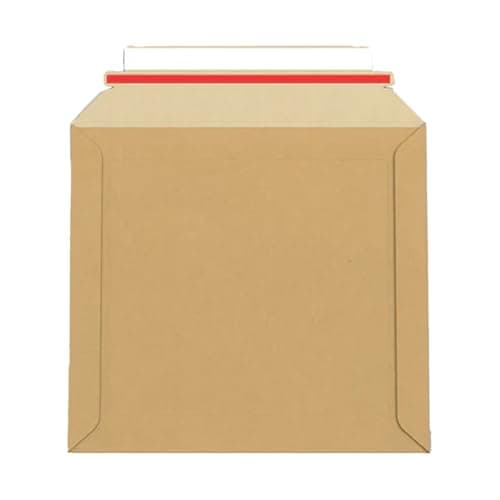 Image of Lempac Rigid Board Mailer with Peel & Seal Strips 100 Pack - Strong 350GSM Manila Card Envelopes for Secure Document Shipping with Easy-Open Red Tear Strip for Business & Office - 180mm x 164mm