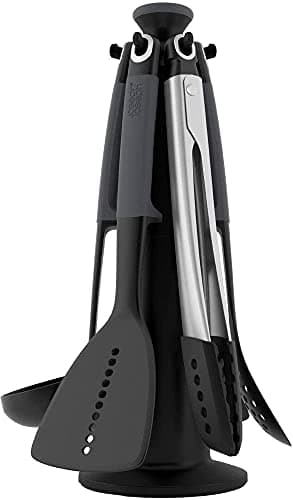 Image of Joseph Joseph Elevate - Kitchen tools & gadgets Carousel 6-Piece Utensil Set with rotating stand, Ergonomic silicone handles, non stick head- Grey, 4