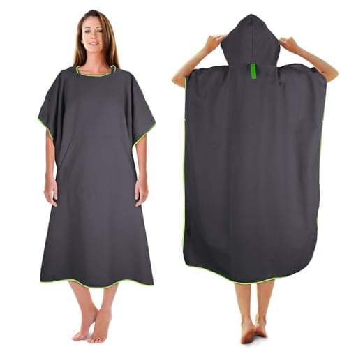 Image of KUOGAS Changing Robe Towel Poncho with Hood for Surfing Swimming Wetsuit Changing,Compact & Light Weight (Navy Blue, 01-Medium) (Dark Gray, 02-Large)