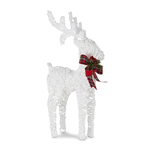 Image of Christmas Village Light up Glitter Reindeer Decoration - Decorated Tall Scarf–Warm Light, Xmas Snow Covered Effect – Home Garden Office