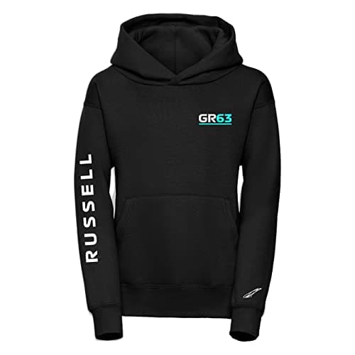 Image of Children's Studio 24 Signature Collection George Russell Hoodie Signature 63 Racing Hoody Free UK Shipping (7-8 Years, Black)