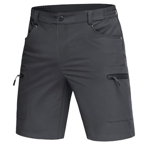 Image of MAGCOMSEN Men's Quick Dry Cargo Shorts Elasticated Waist Work Shorts for Outdoor Hiking with Zip Pockets Dark Grey, 32