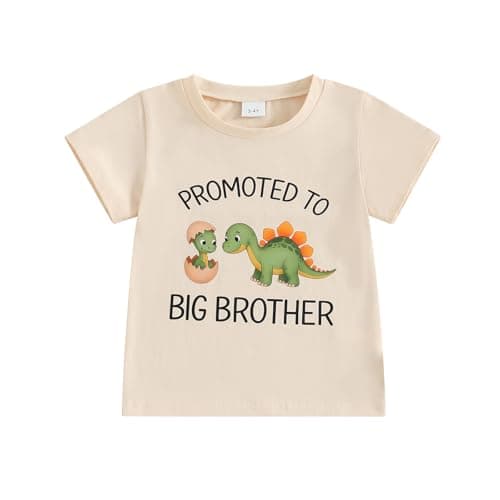 Image of Toddler Boy Big Bro Tee Shirt Crew Neck Short Sleeve Tractor Letter Print Jumper Top 1-6 Years Kids Boy Summer T-Shirt (White, 2-3 Years)