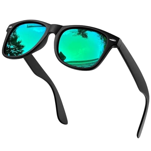 Image of KANASTAL Green Mirrored Sunglasses Mens Polarised Mirror Womens Ladies Sun Glasses Square Retro UV Protection Outdoor Summer Casual - Black Frame Green Lens