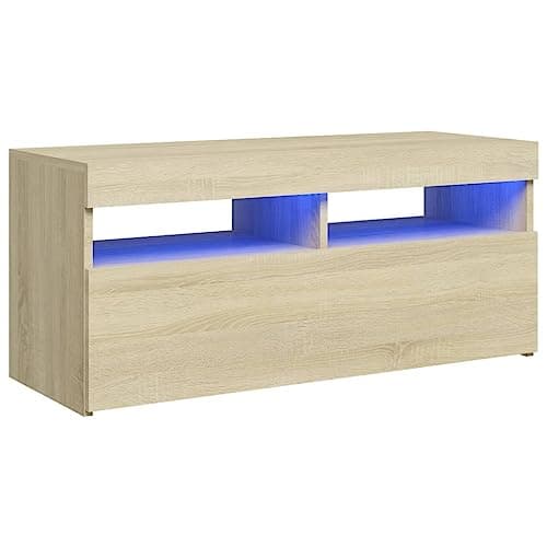 Image of vidaXL Sonoma Oak TV Cabinet with Adjustable RGB LED Lights, Media Console Suitable for Living Room, Bedroom, Modern Style Engineered Wood Television Stand, Organized Storage