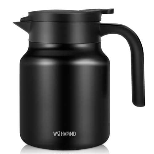 Image of WYHVAND 1L Thermal Coffee Jug, Double Walled Stainless Steel Vacuum Insulated Coffee Carafe/Flask, Leakproof Lid, for Tea & Hot/Cold Drinks, Black
