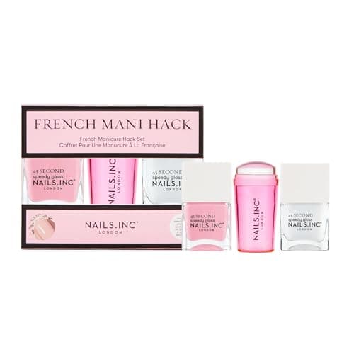 Image of Nails Inc 45 Second Speedy Gloss French Manicure Hack Set, Pink, No Chip, Long Lasting, Quick Dry, Air Dry, Professional Manicures & Pedicures, Silicone Stamper, DIY Nail Art Design, 3 Piece Set
