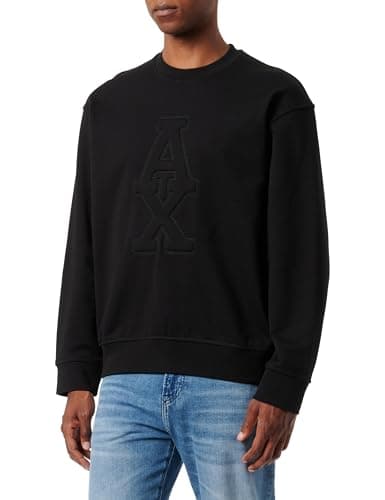 Image of Armani Exchange Men's Ax Stacked Logo Cotton French Terry Crew Neck Sweatshirt, black, XXL