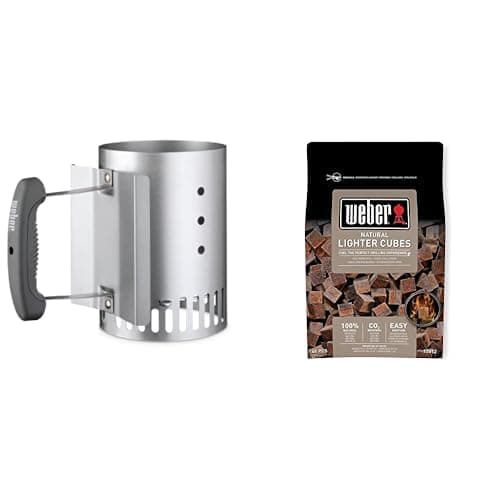 Image of Weber 7447 Chimney Starter, Compact & 17612 Lighter Cube, Mixed, 38x17x5 cm