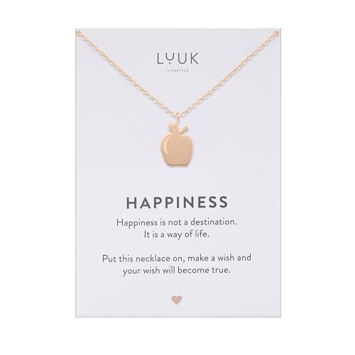 Image of LUUK LIFESTYLE Apple fruit pendant necklace, non-tarnish, 50cm adjustable, waterproof chain, Gift idea for sister, friend, daughter, dainty, aesthetic, simple (Motivational Gift Card) rose gold