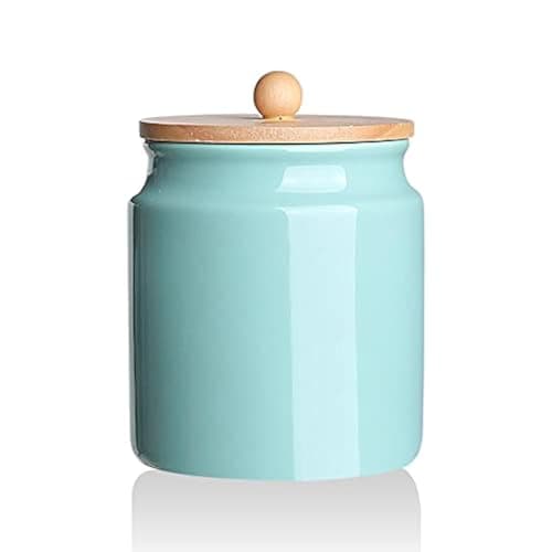Image of Sweejar Ceramic Kitchen Canisters, 28 FLOZ Porcelain Food Storage Jar with Airtight Seal Wooden Lid, Home Container Serving for Coffee Beans, Tea-leave, Sugar, Salt, Tool Bucket (Turquoise)