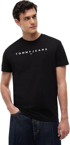 Image of Tommy Jeans Baby Boys TJM Reg Linear Logo Tee Ext Dm0dm20744 S/S T-Shirt, Black (Black), M UK