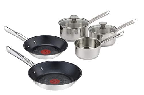 Image of Tefal Elementary 5-Piece Set Including 14 cm Milk Pan 16/18 cm Saucepans with Lids and 20/24 cm Frying Pans, Stainless Steel, Silver, 50.6 x 28.1 x 19.8 cm