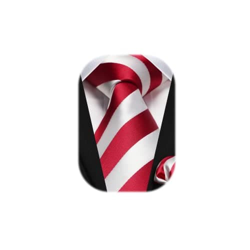 Image of HISDERN Red & White Ties for Men Striped Tie and Pocket Square Set Formal Classic Elegant Necktie & Handkerchief for Business Wedding Party