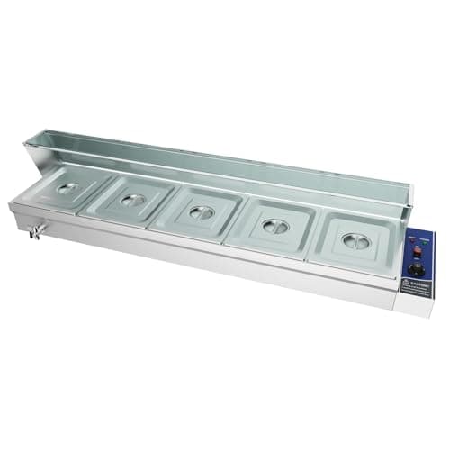 Image of TAIMIKO Bain Marie Electric Food Warmer 1500W Commercial Stainless Steel Buffet Wet Well Sauce Drain Tap Gastronorm Container Catering Restaurants 30-85°C (5x1/2 GN Pans,With Glass)