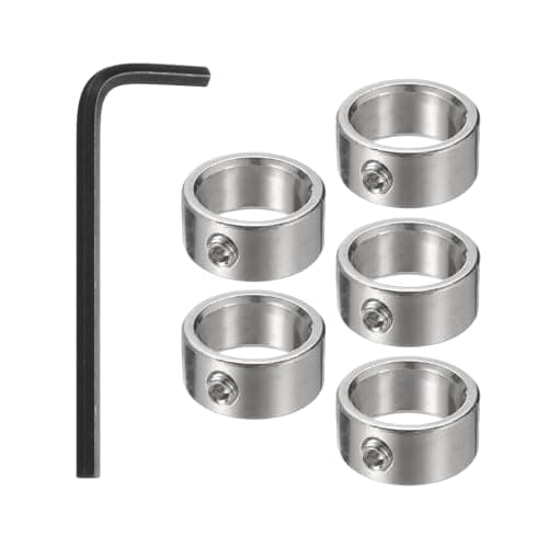 Image of sourcing map 5pcs 16mm Drill Stop Collar Set Depth Stop, Adjustable High Speed Steel Drilling Limit Ring, Nickel Coated Surface Dowel Shaft Chuck Positioner with Hex Wrench Silver