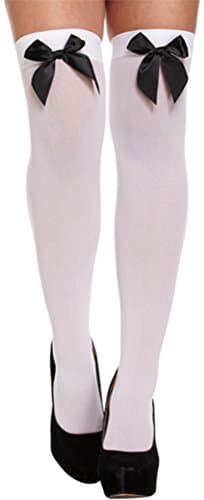 Image of Ladies Black White Blue Red Pink Bow Top Pirate Sailor Dorothy Fancy Dress Stockings Socks (White with Black Bow)