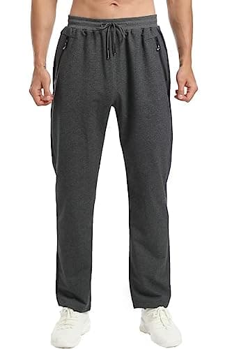 Image of Tansozer Mens Joggers Slim Fit Jogging Bottoms Open Hem Gym Pants Cotton Tracksuit Trousers with Zip Pockets New Grey M