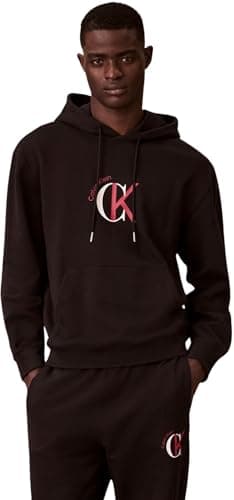 Image of Calvin Klein Men's LS EU 350TERRY GRAPHIC HOODIE LV04RE255G Sweatshirts, BLACK (Black), XL