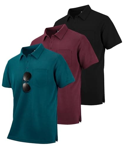 Image of ZITY 3 Pack Polo Shirt for Men Short Sleeve Golf Polo Mens Adult Outdoor Breathable Tops Work Multipack T-Shirt Sports Tennis Tee Black+Dark Raven Blue+Burgundy 3XL