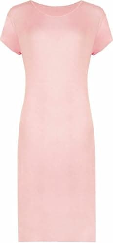 Image of Prime fashions Womens Ladies Plain Bodycon Short Cap Sleeve Maxi/Midi Dress Round Neck Casual, Baby Pink, M-L (12-14)