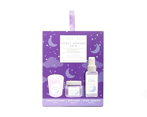 Image of Sunday Rain Sweet Dreams Trio, Vegan and Cruelty Free Pamper Gift Set with Bath Soak, Body Scrub and Room & Pillow Mist, Calming Lavender Scent, 3 Piece