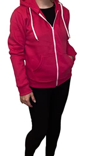 Image of LUXFAB Ladies Plain Zip Up Hoodie – Women’s Fleece Sweatshirt with Hood & Pockets – Casual Full Zip Hooded Jumper Jacket Top UK S-5XL (UK, Alpha, L, Regular, Regular, Fuchsia)