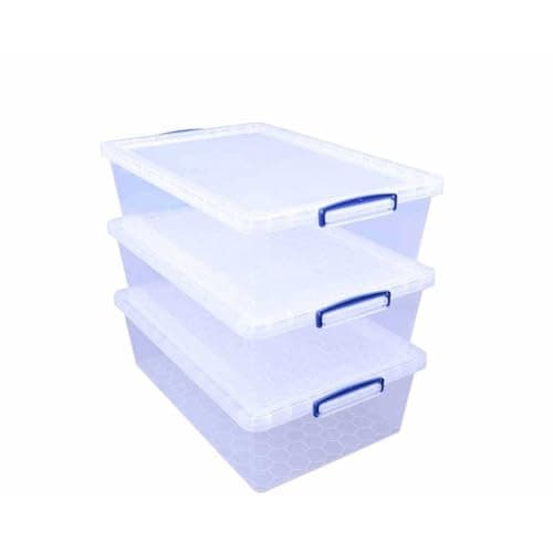 Image of Really Useful Box Nestable Plastic Storage 43 Litre Clear (Pack of 3)