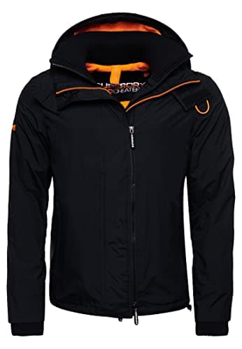 Image of Superdry Men's Pop Arctic SD Windcheater with Hood and Zip, Black/neon orange, S