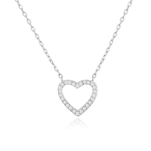 Image of Philip Jones Silver Plated Open Heart Necklace Created with Zircondia® Crystals