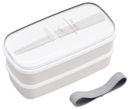 Image of OSK PW-14S Two-tier Bento Box, Antibacterial, 11.8 fl oz (330 ml), 10.8 fl oz (320 ml), White, Hinoki Pura HKP No. 3, Chopsticks, Divider, Lunch Belt Included, Made in Japan