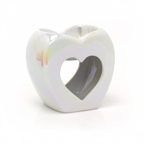 Image of Carousel Home Pearlized White Ceramic Oil Burner | Heart Shaped Tea Light Wax Melt Burner | Elegant Wax Melt & Essential Oil Warmer - 11cm