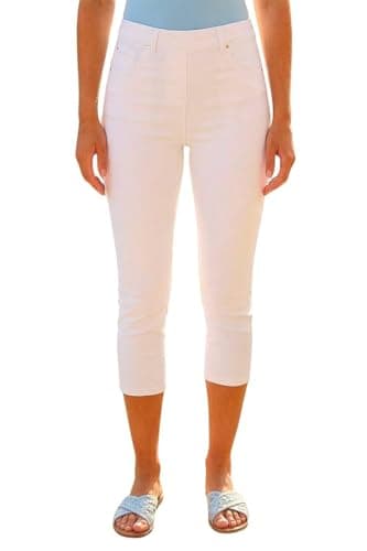 Image of Roman Cropped Jeggings for Women UK Ladies Capri Stretchy Jeans Denim Legging Cotton Summer Trouser Three Quarter 3/4 Length Pull On Cut Off High Waist Smart - White - Size 16